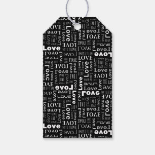 White Love Black Background Gift Tags