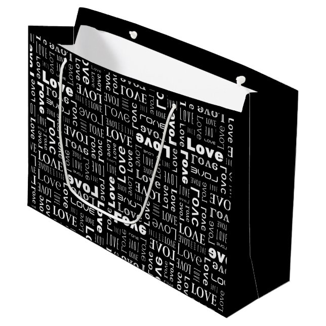 White Love Black Background Large Gift Bag (Front Angled)