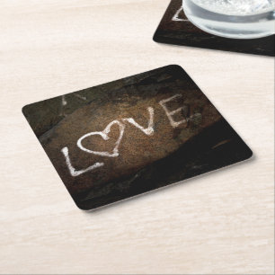 White Love Graffiti Square Paper Coaster