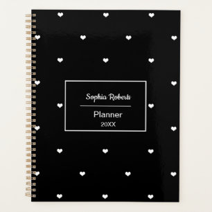White Love Hearts Black Pattern Planner