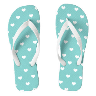 White love hearts on turquoise thongs