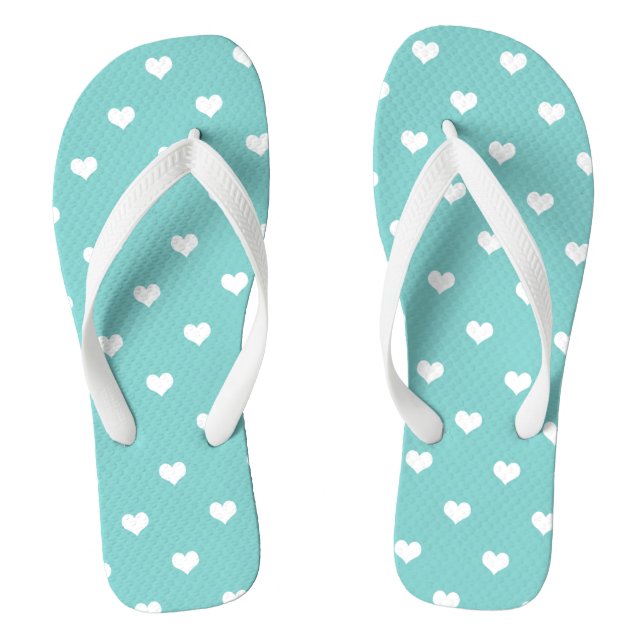 White love hearts on turquoise thongs (Footbed)