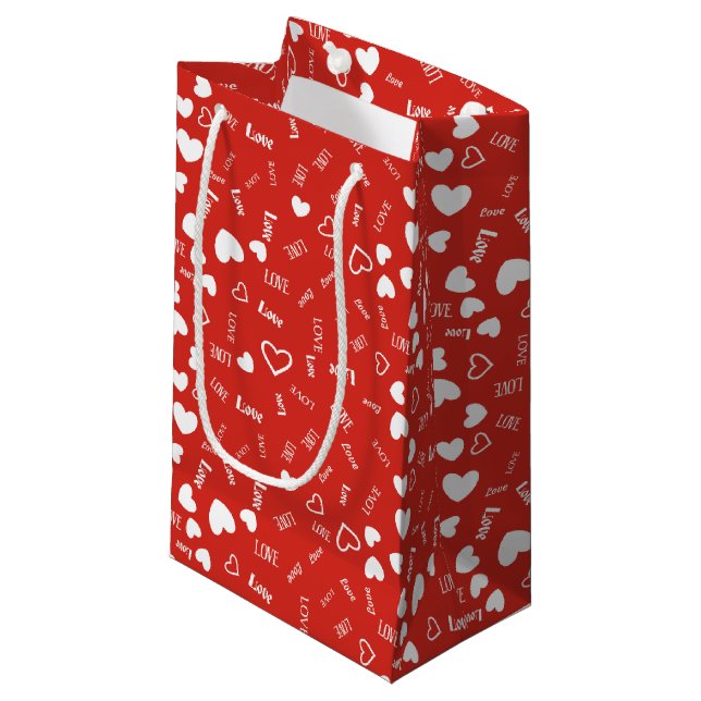 White Love & Hearts Patterned Gift Bag (Front Angled)
