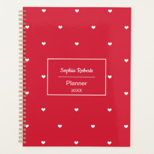 White Love Hearts Red Pattern Planner