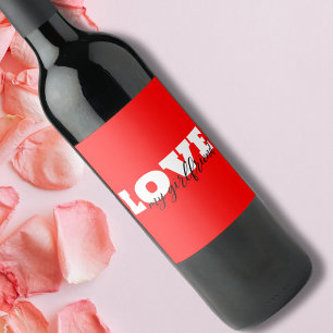 White LOVE Neon Red Valentine Wine Label