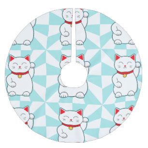 White Lucky Cat Brushed Polyester Tree Skirt