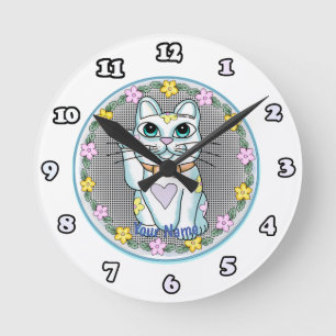 White Lucky Cat clock
