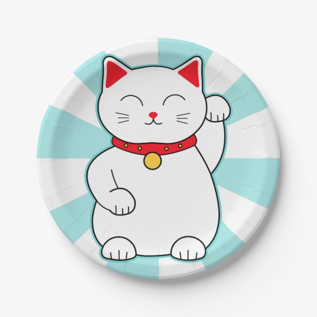 White Lucky Cat Paper Plate (Front)