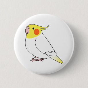 White lutino cockatiel parrot cartoon drawing 6 cm round badge
