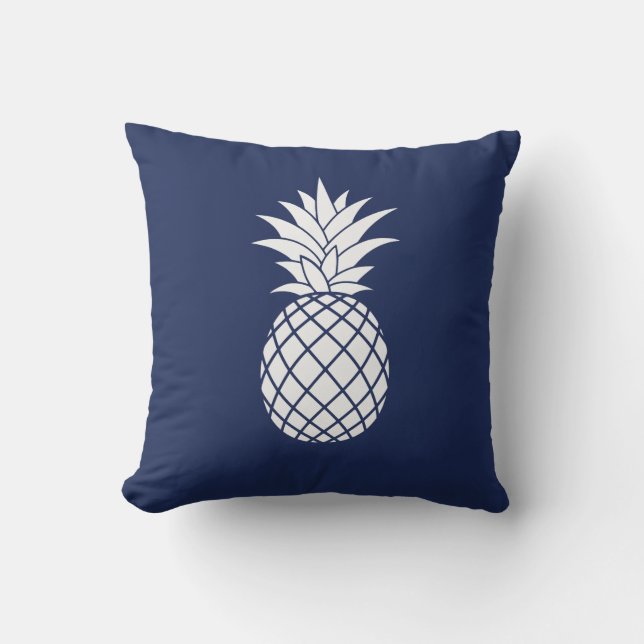 White Luxe Pineapple on Navy Blue Cushion (Front)