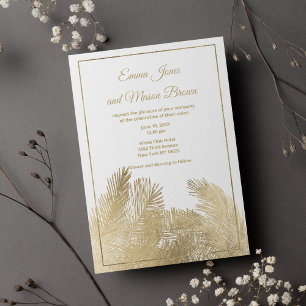 White luxury gold palm tree tropical Wedding Invitation