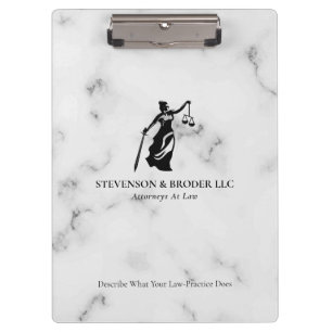White Luxury Marble texture Lady Justice Logo Clipboard