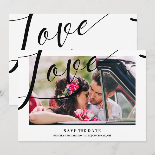 White Luxury Minimalist Love Quote Photo Save The Date (Front/Back)