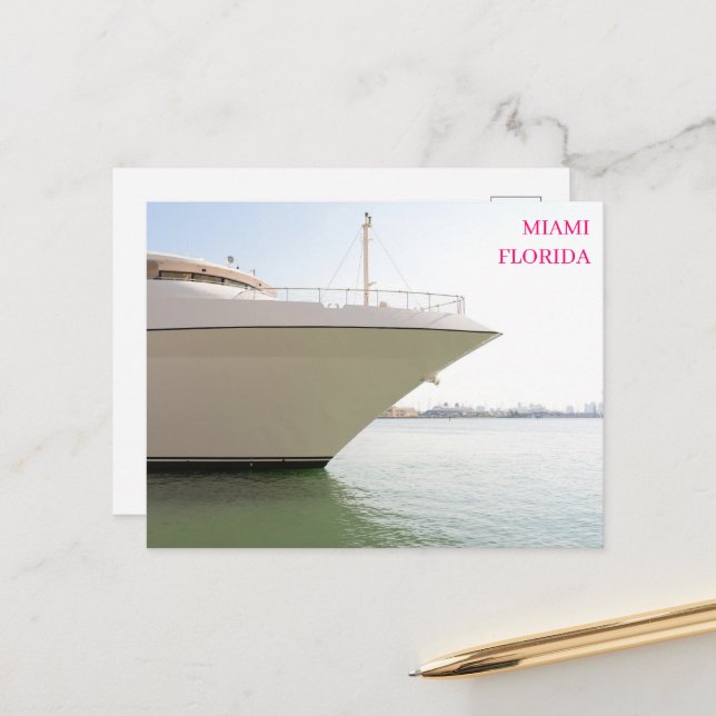 White Luxury yacht Ocean  Miami Florida postcard  (Front/Back In Situ)