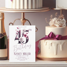 White & Magenta Flowers 45th Birthday Invitation