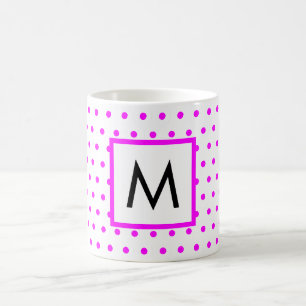 White Magenta Polka Dots Initial Letter Coffee Mug