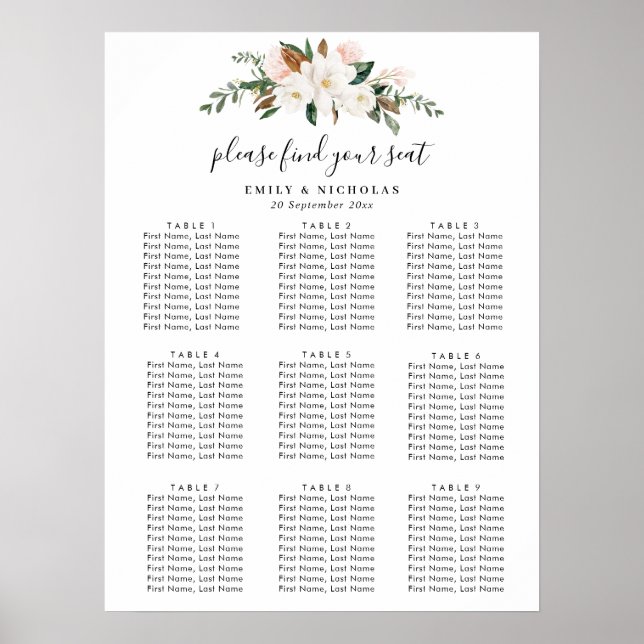 white magnolia and pink floral wedding poster (Front)