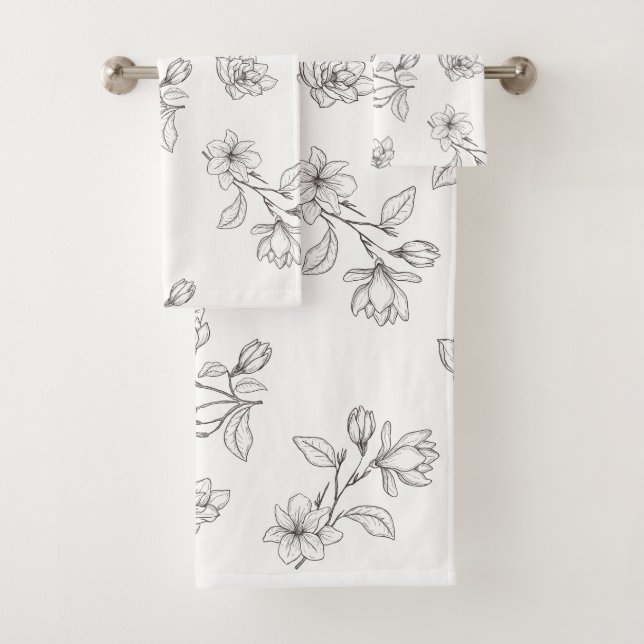 White Magnolia Bath Towel Set (Insitu)