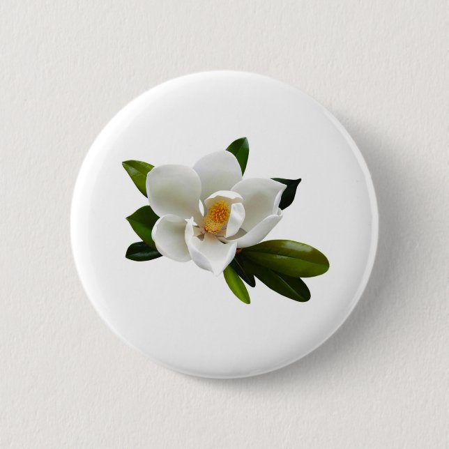 white magnolia bloom 6 cm round badge (Front)