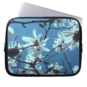 White Magnolia Bloom Blue Sky Laptop Sleeve