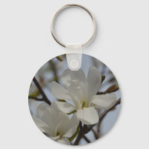 White Magnolia Blooming in the Spring Key Ring