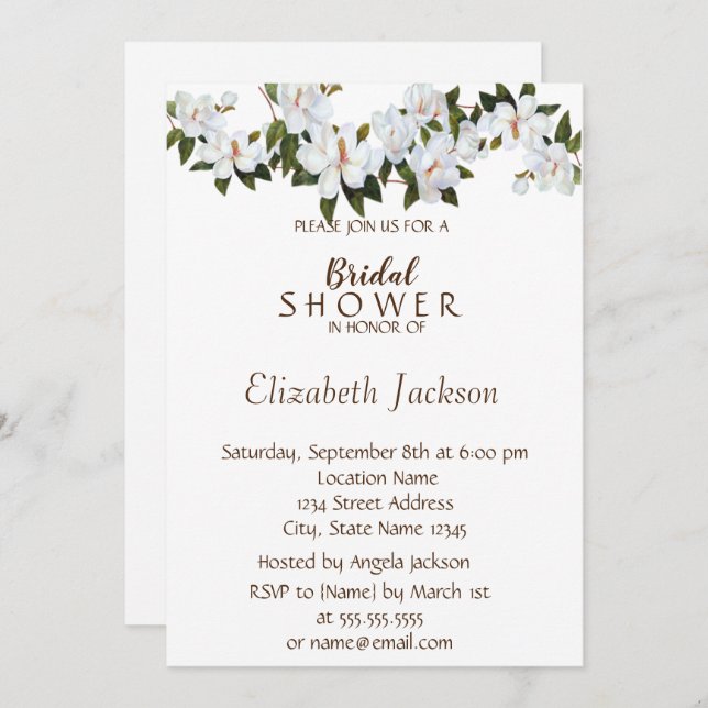 White Magnolia Bloosom  Bridal Shower Invitation (Front/Back)