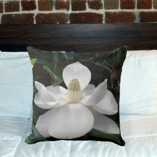 White Magnolia Blossom Floral Photographic Cushion (Creator Uploaded)