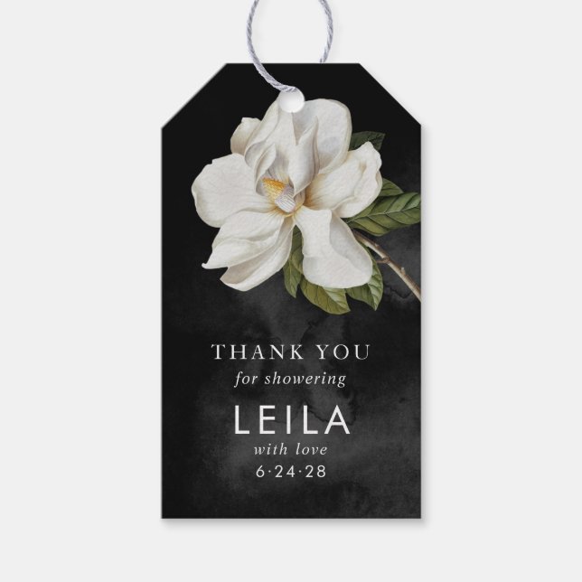 White Magnolia Bridal Shower Favour Tags (Front)