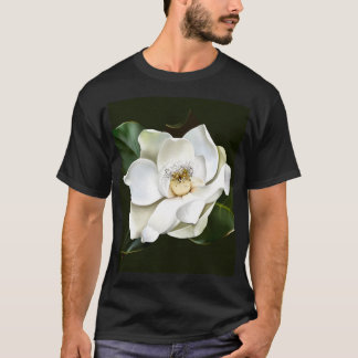White Magnolia Closeup Green Background T-Shirt