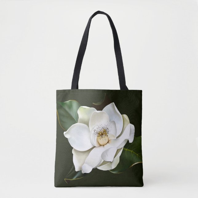 White Magnolia Closeup Green Background Tote Bag (Front)