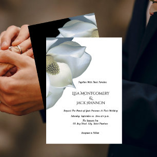 White Magnolia Elegant Black White Wedding  Invitation