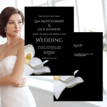 White Magnolia Elegant Floral on Black Wedding