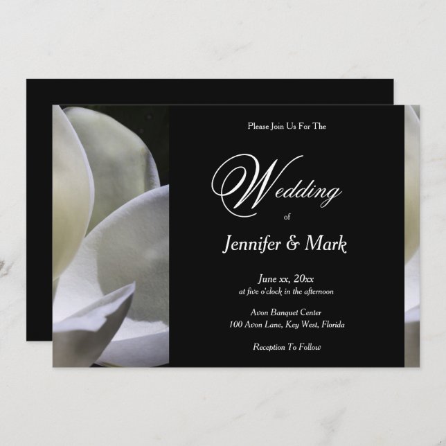 White Magnolia Elegant Wedding Invitation (Front/Back)
