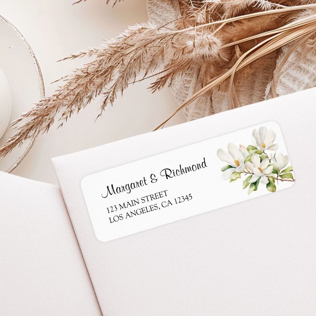 White Magnolia Elegant Wedding Return Address Label (Creator Uploaded)