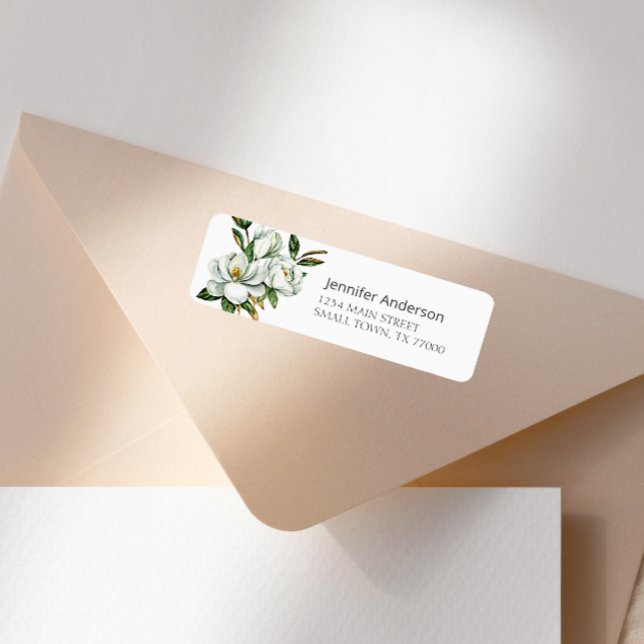 White Magnolia Floral Address Label Return Address Label (Creator Uploaded)