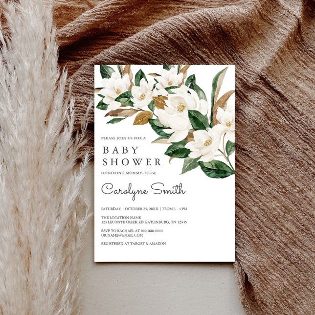 White Magnolia Floral Baby Shower Invitation (Creator Uploaded)