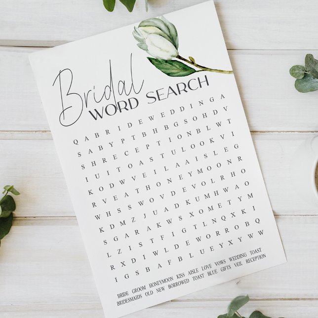 White Magnolia Floral Bridal Shower Word Search (Creator Uploaded)