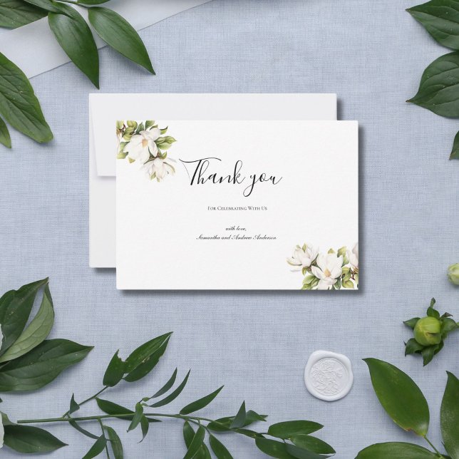 White Magnolia Floral Elegant Formal Wedding  Thank You Card (White Magnolia Floral Greenery Elegant Wedding Thank you card)
