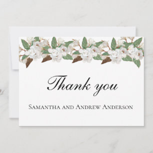 White Magnolia Floral Elegant Formal Wedding Thank You Card