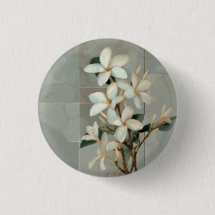 White Magnolia Floral Gold Line Marble 3 Cm Round Badge