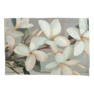 White Magnolia Floral Gold Line Marble Pillowcase