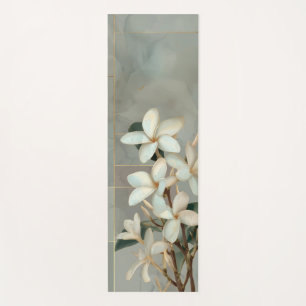 White Magnolia Floral Gold Line Marble Yoga Mat
