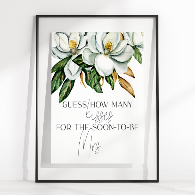 White Magnolia Floral Guess How Many Kisses Game Poster (Creator Uploaded)