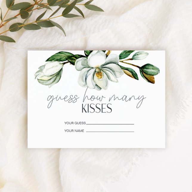 White Magnolia Floral How Many Kisses Bridal Game Enclosure Card (Creator Uploaded)