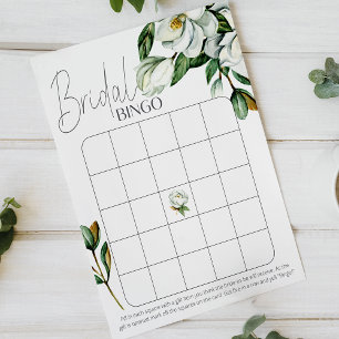 White Magnolia Floral Rustic Bridal Shower Bingo