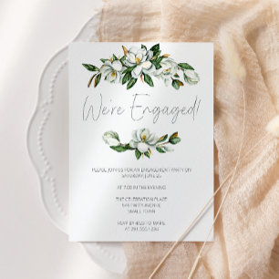 White Magnolia Floral Rustic Engagement Invitation