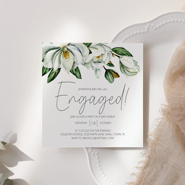 White Magnolia Floral Rustic Engagement Invitation (Creator Uploaded)