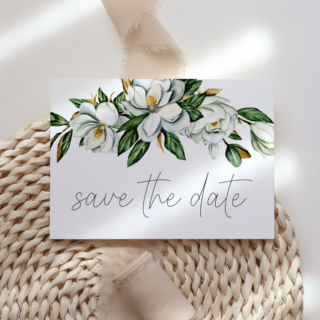 White Magnolia Floral Rustic Save the Date (Creator Uploaded)