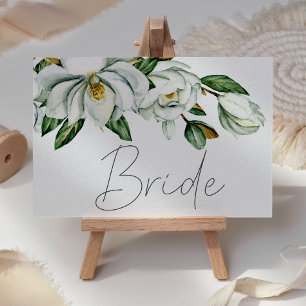 White Magnolia Floral Rustic Wedding Place Card