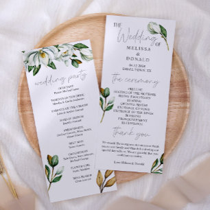 White Magnolia Floral Rustic Wedding Program